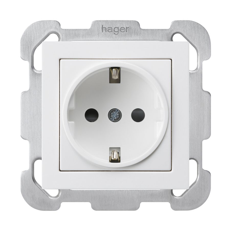 Prise ENC kallysto Schuko blanc avec plaque de fixation