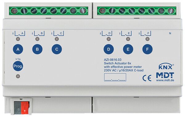 REG-Schaltaktor KNX MDT AZI-0616.03 6-Kan 16A 230VAC 8TE