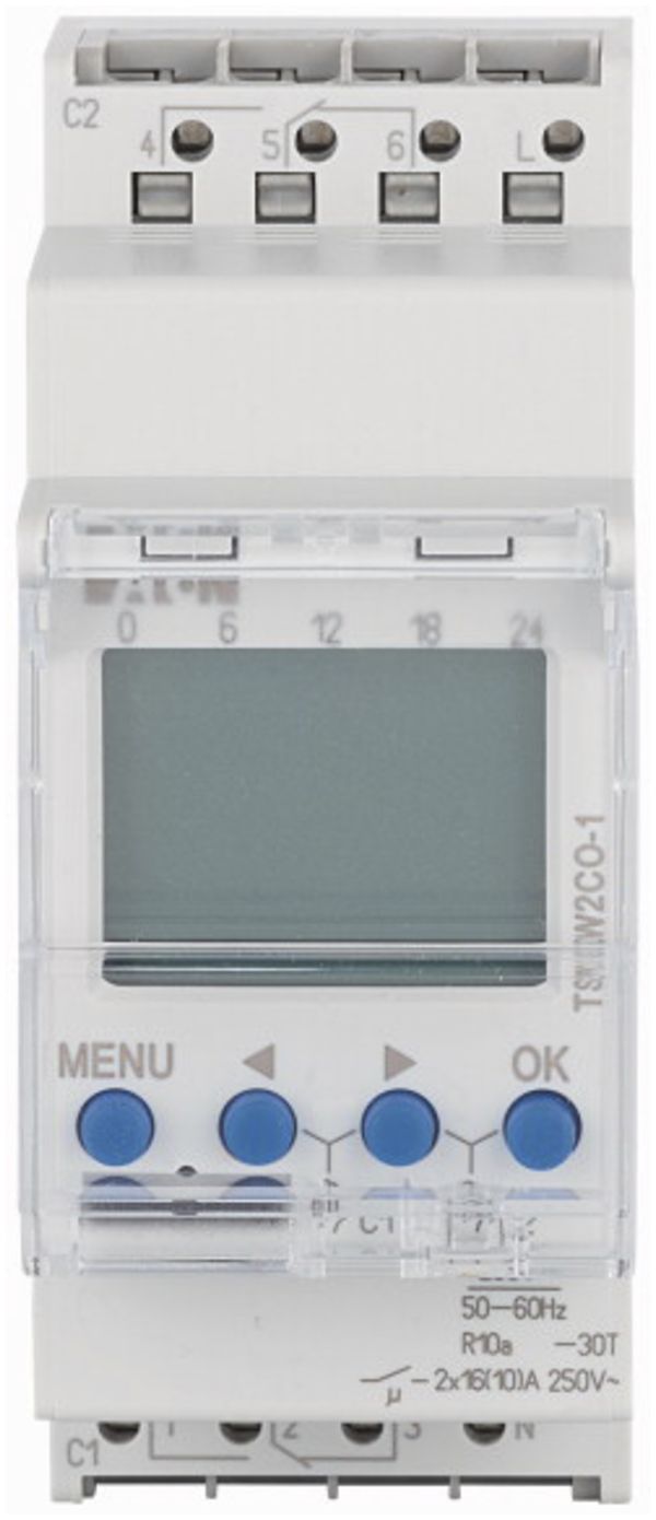 REG-Zeitschaltuhr digital Eaton 2 TE Wochenprogramm 2 Kanäle Steckklemmen