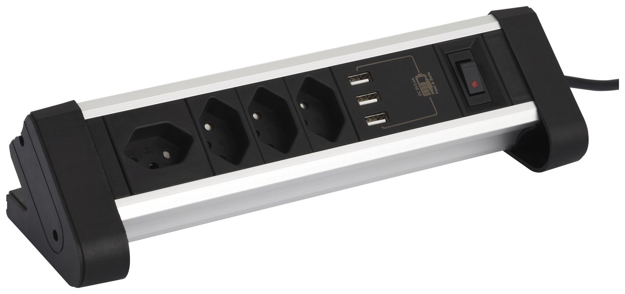 Prise multiple de table 4×T13/3×USB-A 2m T12 noir