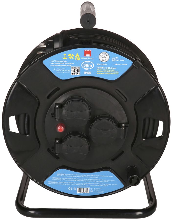 Enrouleur de câble MAX HAURI matière synth.230V 10A 3×T13 50m 3×1.5mm² IP55 noir