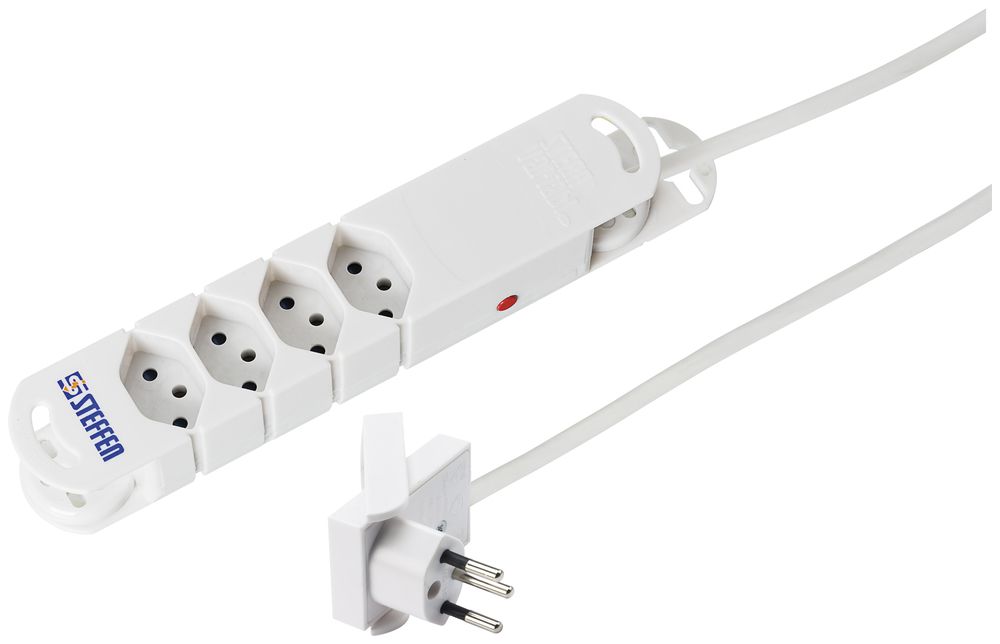 Prise multiple STEBA VARIABL 4×T13 avec câble 1.5m T12 plat, 10A 230V blanc