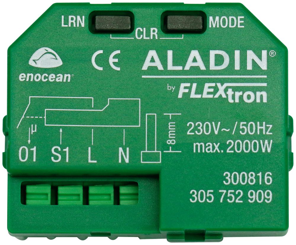 EB-RF-Schaltaktor Flextron ALADIN, EnOcean, 1-Kanal, 230V, mit Eingang