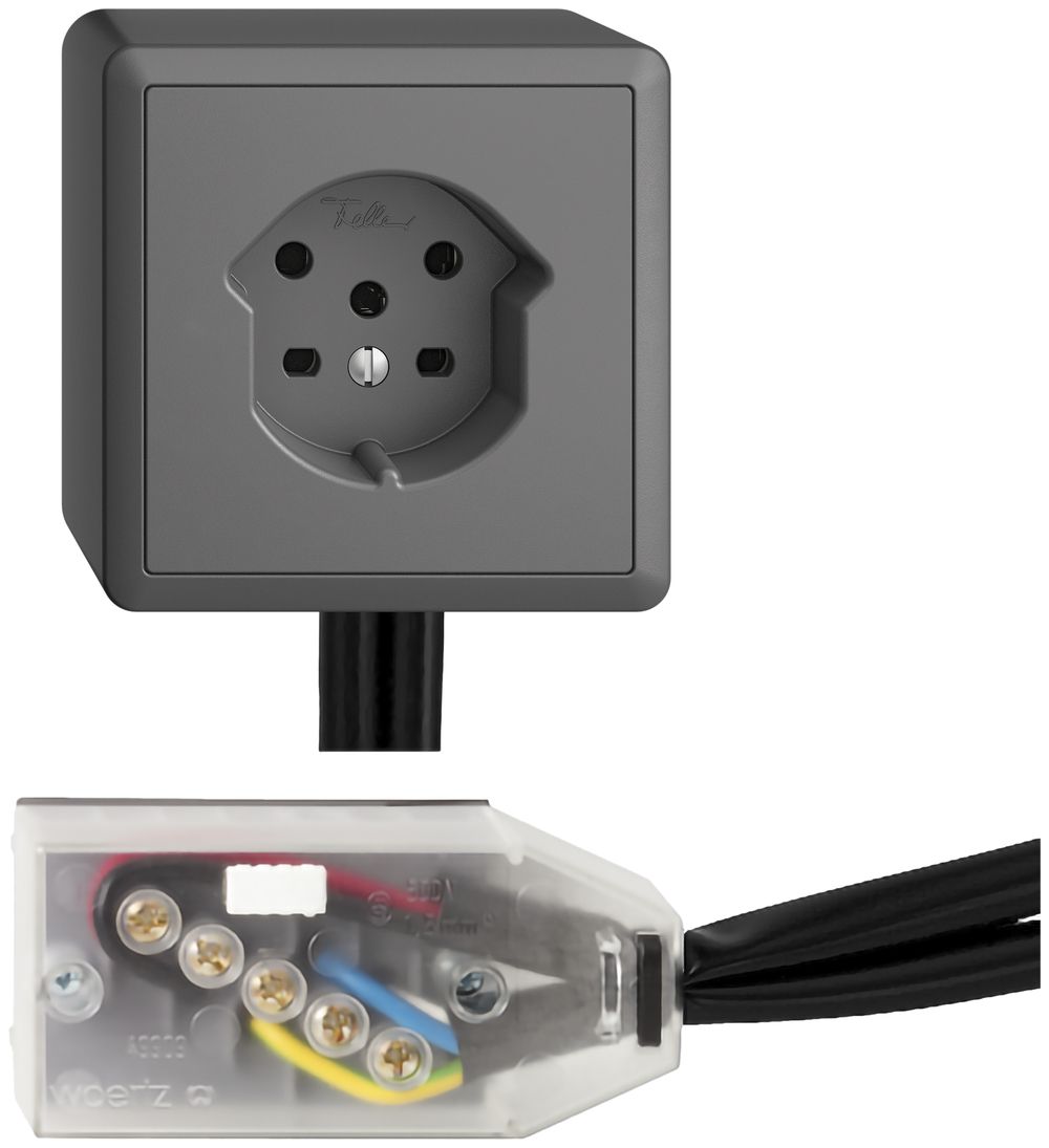 AP-Steckdose EDIZIOdue T15 dunkelgrau Snap für Flachkabel Technofil