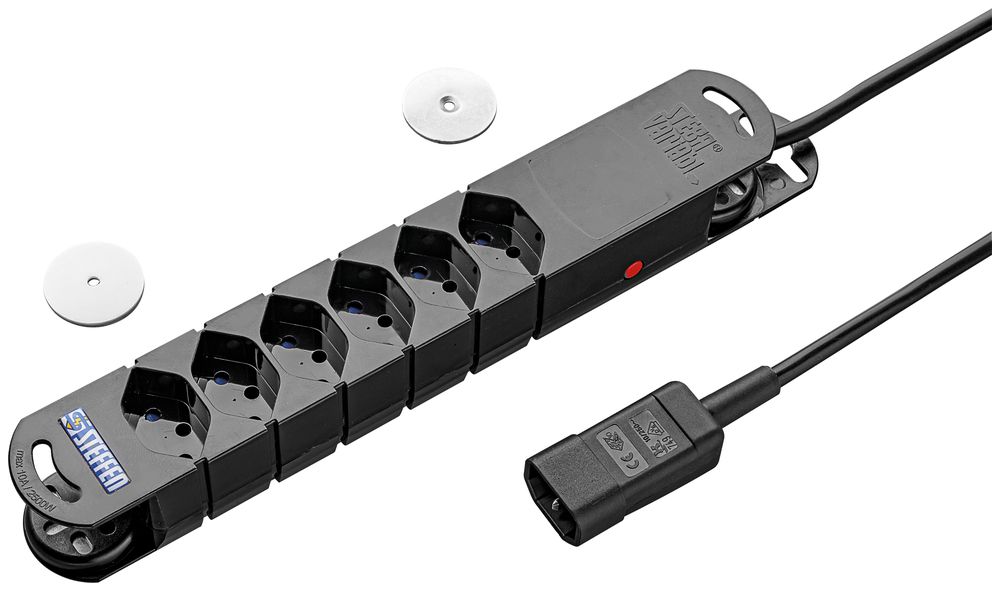 Prise multiple STEBA VARIABL 6×T13 avec câble 3m T113, 10A 230V IP20 noir