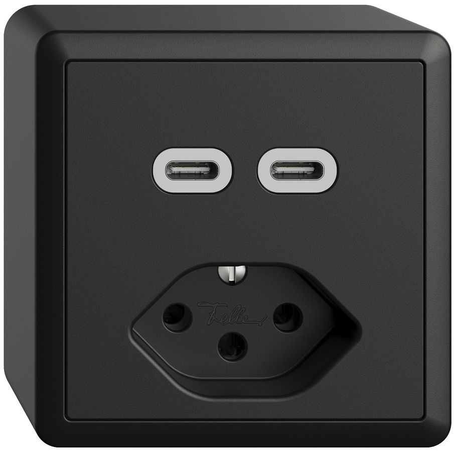 Prise AP USB 2×type C + type 13 Feller EDIZIOdue FX54 230V 3000mA noir