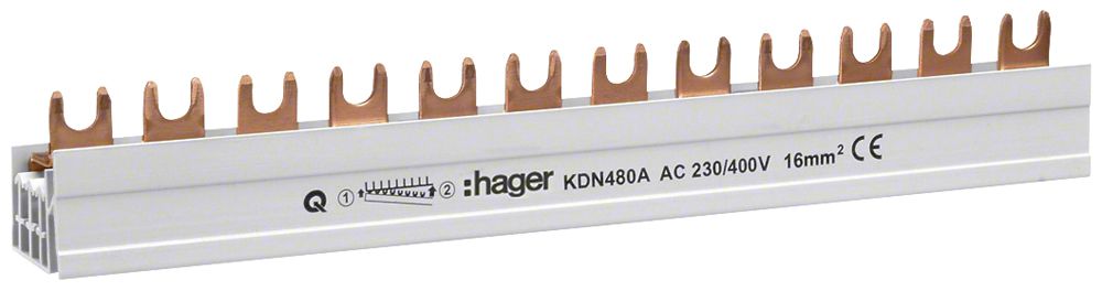 Kammschiene Hager 4P 4L Gabel 16mm² 80A 210×12mm weiss