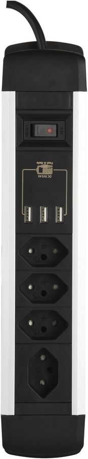 Prise multiple ALU 4×T13 3×USB-A 2.0m câble interrupteur noir/aluminium