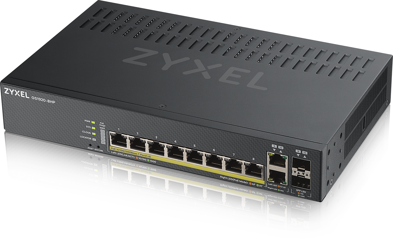 Zyxel GS1920-8HPv2 Switch, administrable, 8x Gigabit, PoE