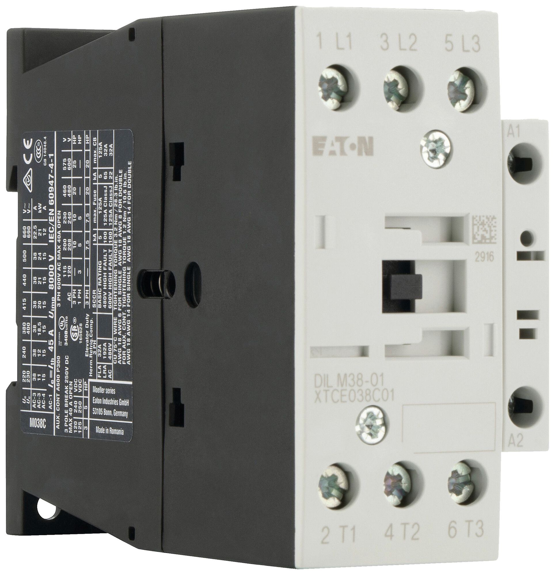 Leistungsschütz Eaton DILM38-01 24…27V DC 3NO 45A 38A 18.5kW 7kW 24…690V