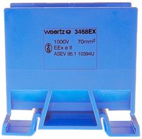 Borne de dérivation Woertz Ex 35…70mm² 192A 800V vis 2×1 rail DIN 35mm bleu