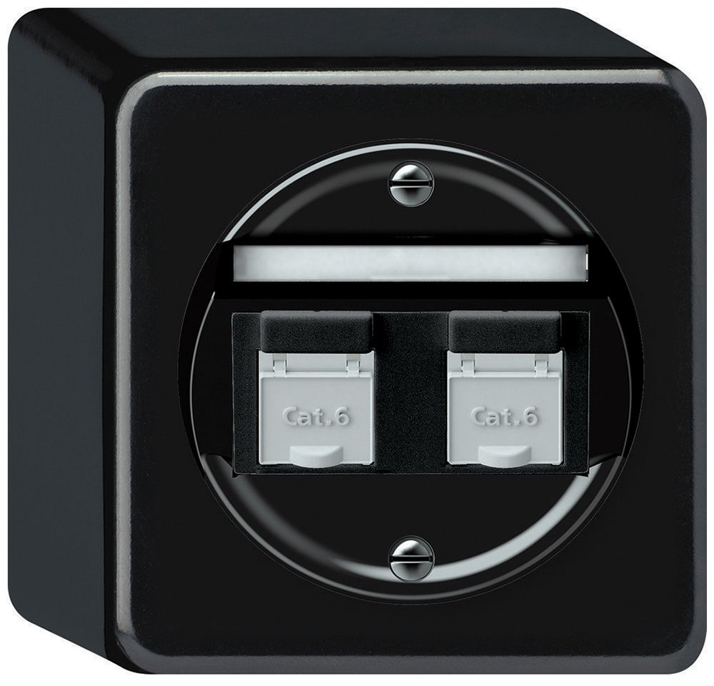 AP-Anschlussdose origin 2×RJ45 8(8) Kat.6 schräg 88×88×54mm schwarz