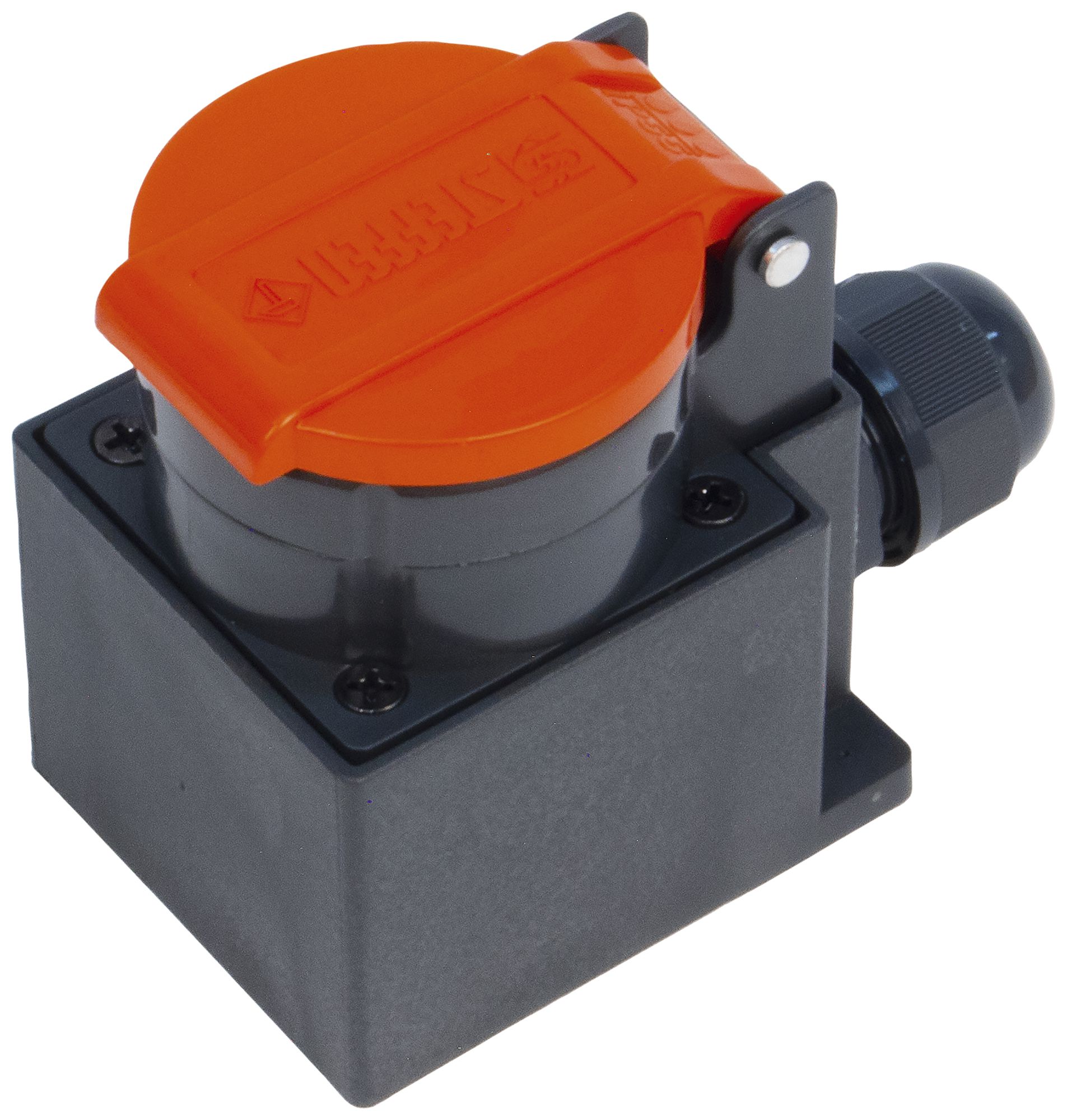 AP-Steckdose Steffen 1×T15 3P 10A 440V IP55 Deckel rot, schwarz