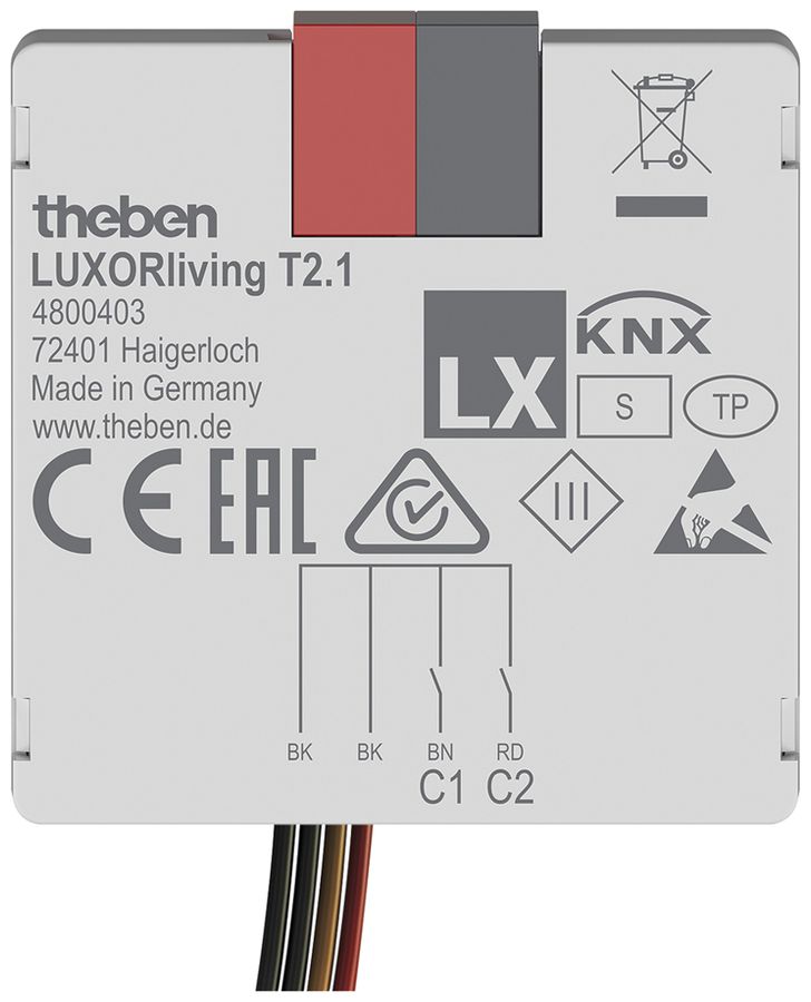 EB-Eingangsmodul Theben LUXORliving T2.1 2-Kanal 5VUC 38×37.3×12.4mm