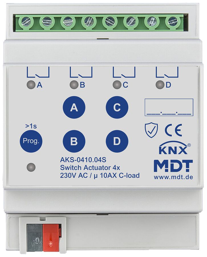 REG-Schaltaktor KNX MDT AKS-0410.04S 4-Kan 10A 230VAC 4TE