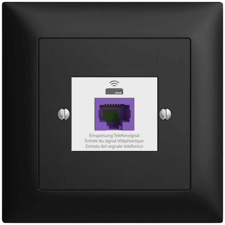 Prise de retour ENC EDIZIOdue FMI 1×RJ45 p.Swisscom VoIP, 8 pôles, UTP, noir