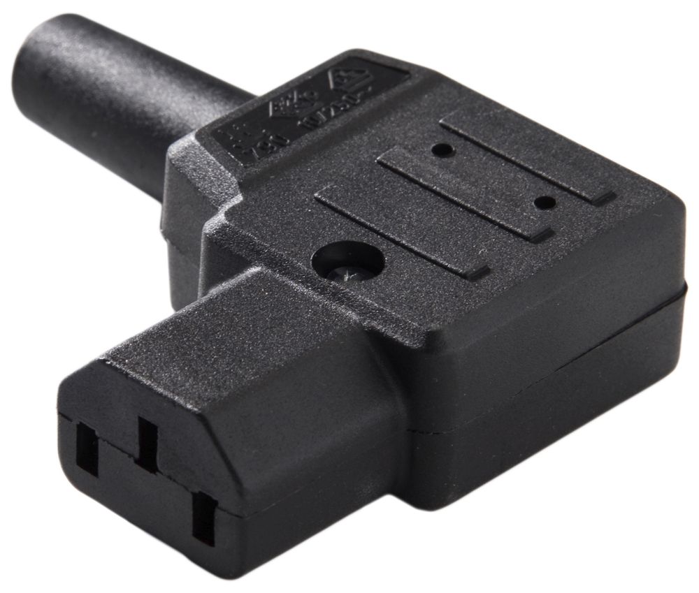 Prise d'appareils type C13 (F) ELBRO 10A 230VAC coudé plat max.70°C noir IP20