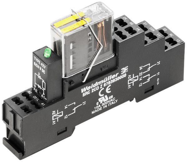 Interface relais RIDERSERIES RCI 24VDC LED vert 2C guid.forcé 250VAC 6A ressort