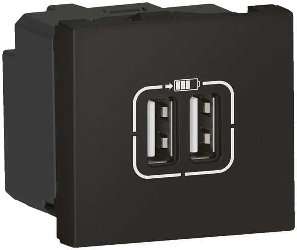 USB-Ladesteckdose MOS 2×Typ-A 3A 5V 2 Module schwarz matt