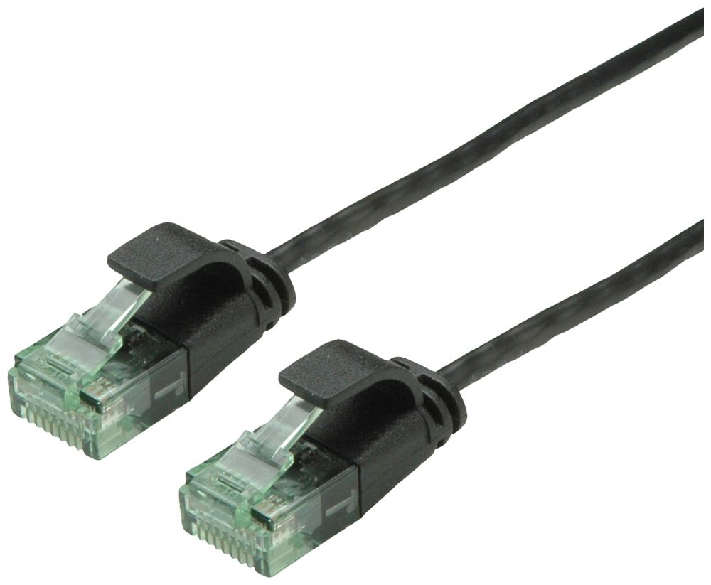 Patchkabel RJ45 ROLINE RM DataCenter slim Kat.6A U/UTP AWG32 TPE schwarz 3m