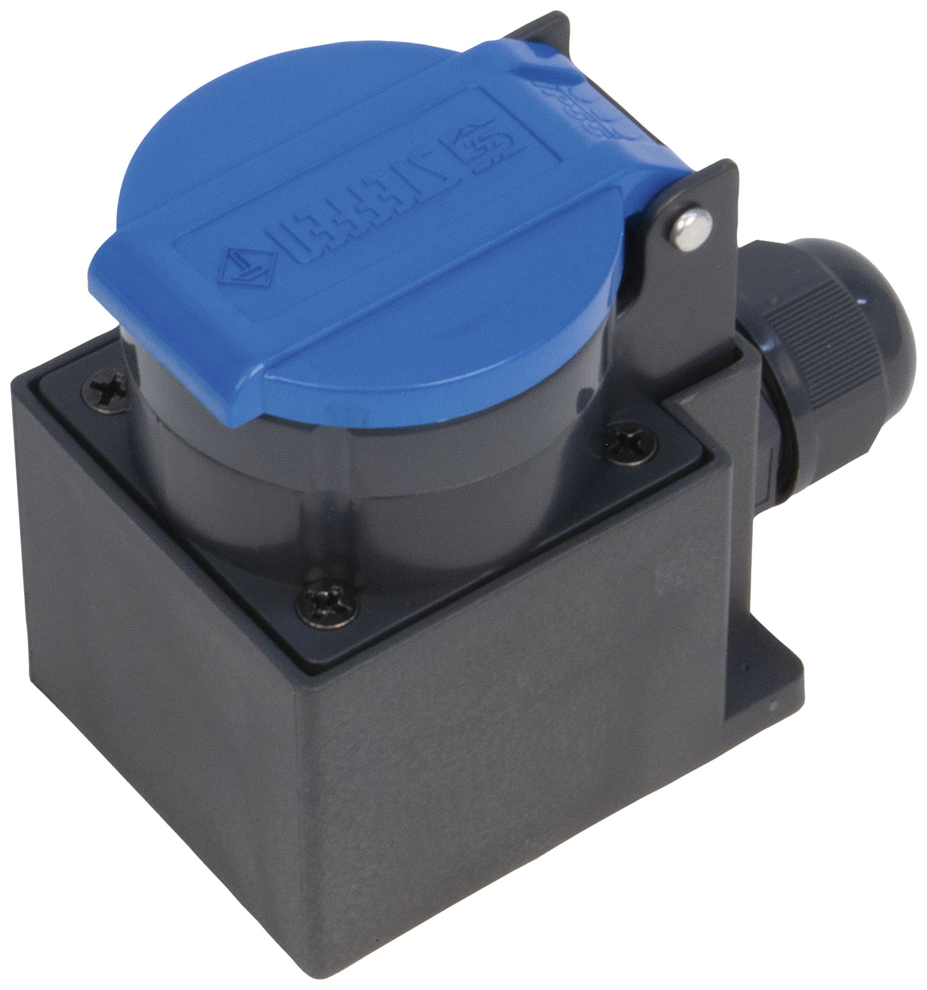 Presa AP Steffen 1×T13 1P 10A 250V IP55 coperchio blu, nero