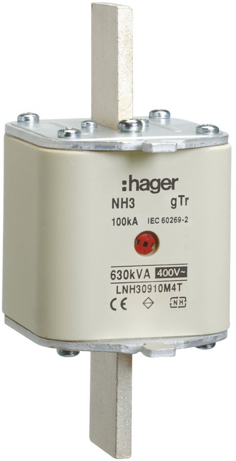 Fusibile HPC Hager DIN3 400VAC 910A 630kVA gTr segnalatore centrale inox.