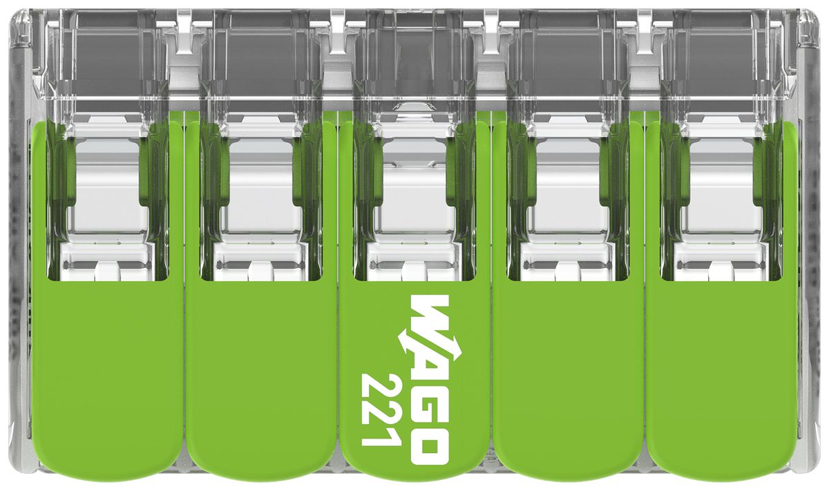 Borne de connexion WAGO Green Range 5L 0.5…6mm² avec levier vt transparent