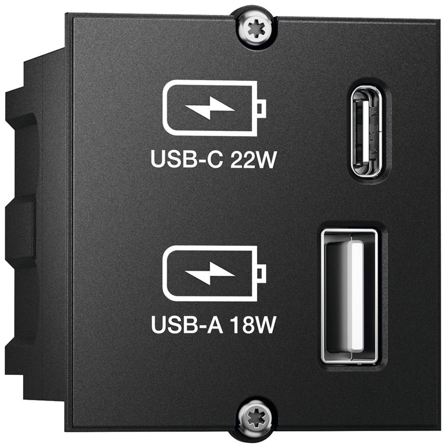 EB-USB-Ladesteckdose BACHMANN 1×USB-A 18W 1×USB-C PD 22W 100…250V 5V IP20