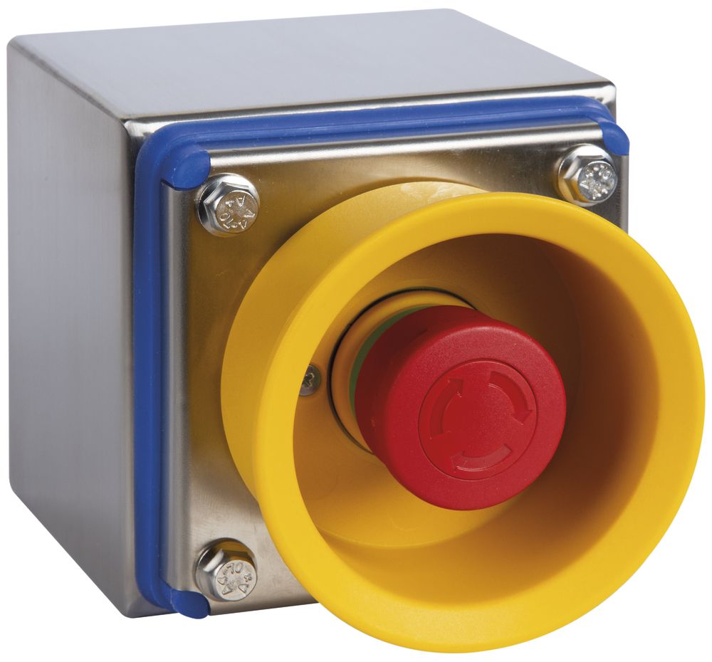 Bouton arrêt d'urgence AP AWAG INOX, a.collier jn, NO/NC, 3A 230VAC/10A 24VAC