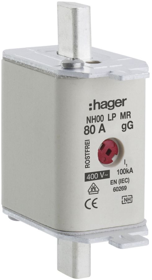 Fusibile HPC Hager DIN00 400VAC 80A gG/gL segnalatore centrale inossidabile