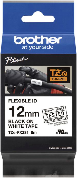 Cassette de ruban à imprimer Brother TZe-FX231 Flex 12mm×8m, blanc/noir