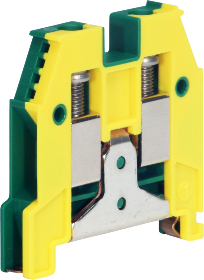 Borne de terre joignable Woertz 4…10mm² vis 2×1 rail DIN 35mm vert/jaune