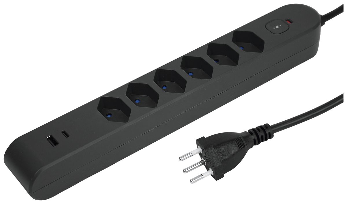 Prise multiple Steffen STEBA IQ 6×T13 1×USB-A 1×USB-C PD 3m anthracite