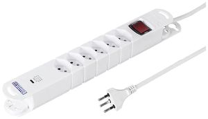 Steckdosenleiste A. Steffen VARIABL 10A 6×T13 + 1×USB-C PD mit Schalter weiss