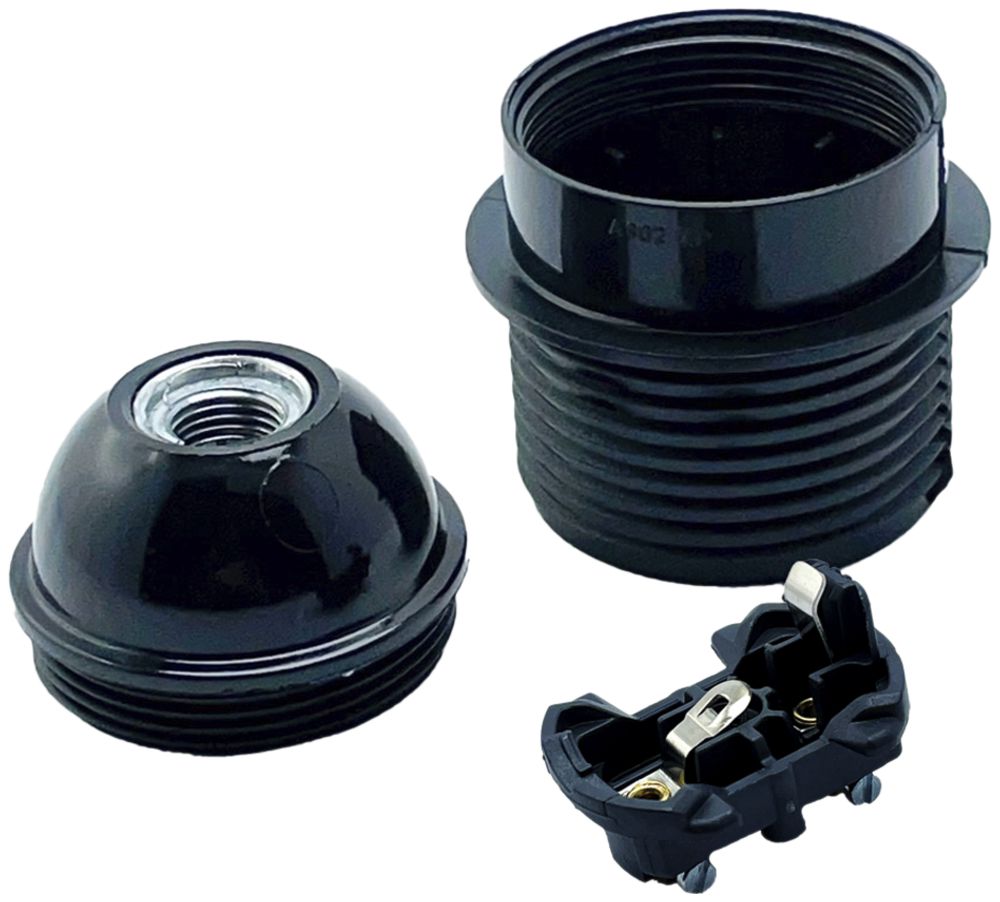 Douille Elektrogros E27 thermoplast, manteau fileté, bord, noir