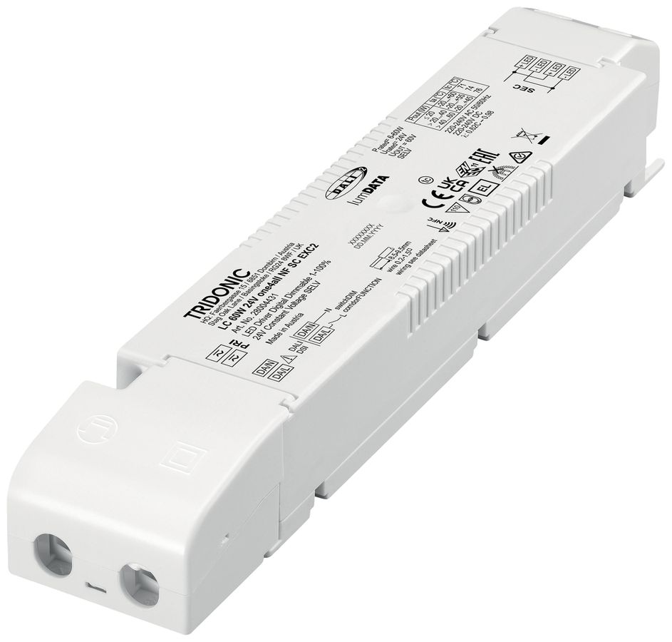 Alimentation LED Tridonic LC 6…60W 24V 49…288mA DALI DSI VAR 225×43×30mm