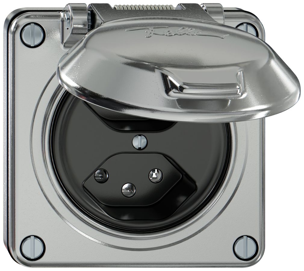 UP-Steckdose ELEMENT 2×Typ 13 10A 250V IP20 mit Klappdeckel aluminium