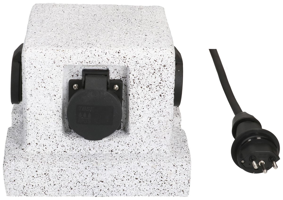 Gartensteckdose MH 4×T13 Steinoptik ws Kunstharz 1.4m mit T13 10A