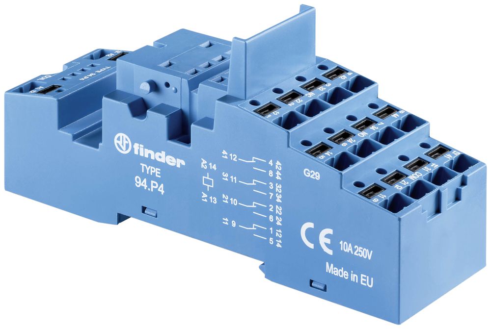 Base relè FINDER 94.P4.SPA guida DIN 35mm raccordo a molla 14P