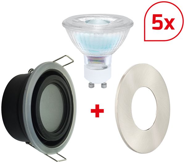 EB-LED-Spot DOTLUX MULTI GU10 6W 410lm 3000K IP65 MB DIM Silber 5er Set