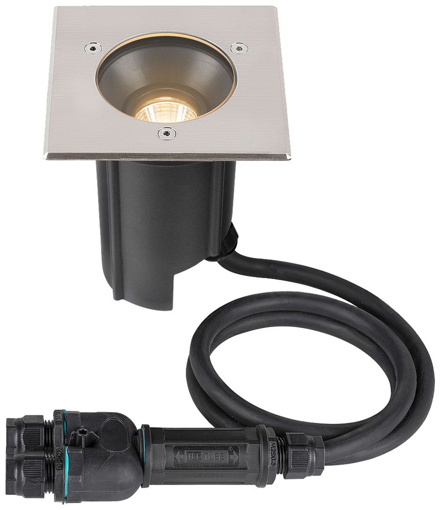 EB-LED-Bodenleuchte SLV DASAR M IP67 6.5W 450lm 830 24° DALI 120×120mm an