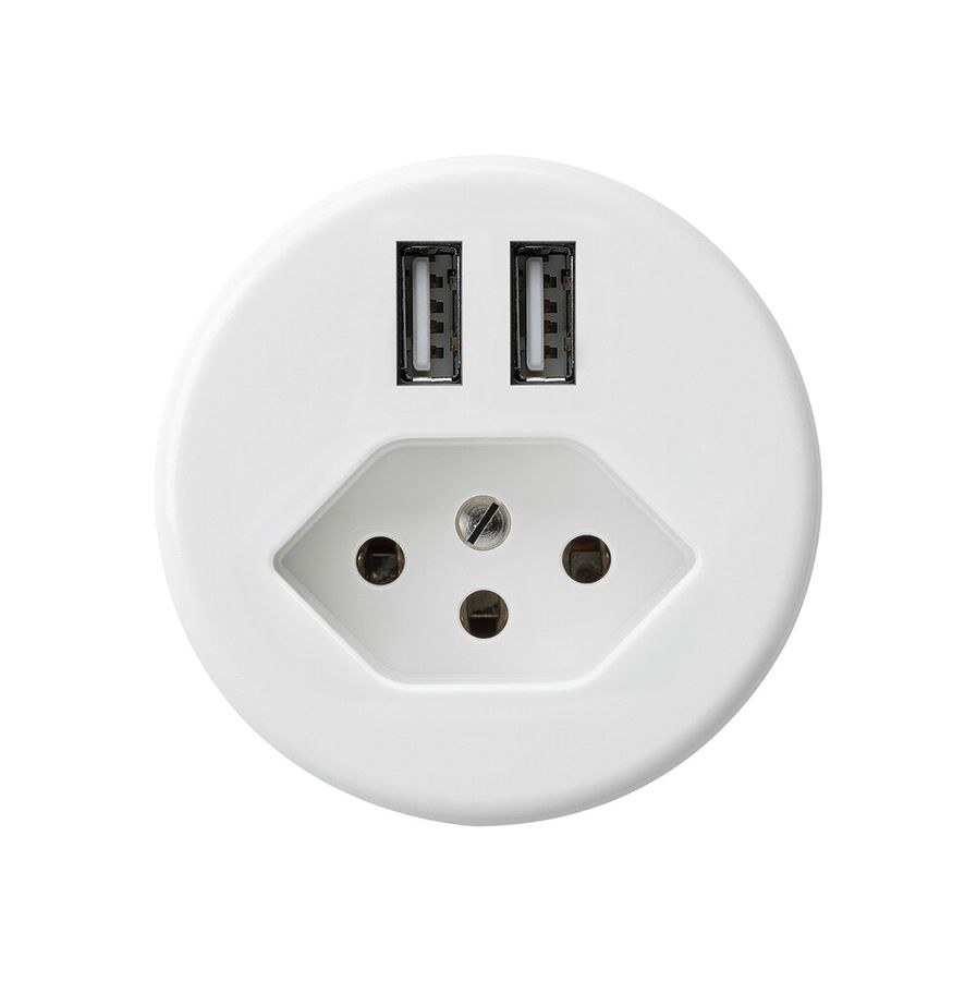 Prise 2×USB & type 13 basico A 2400mA blanc