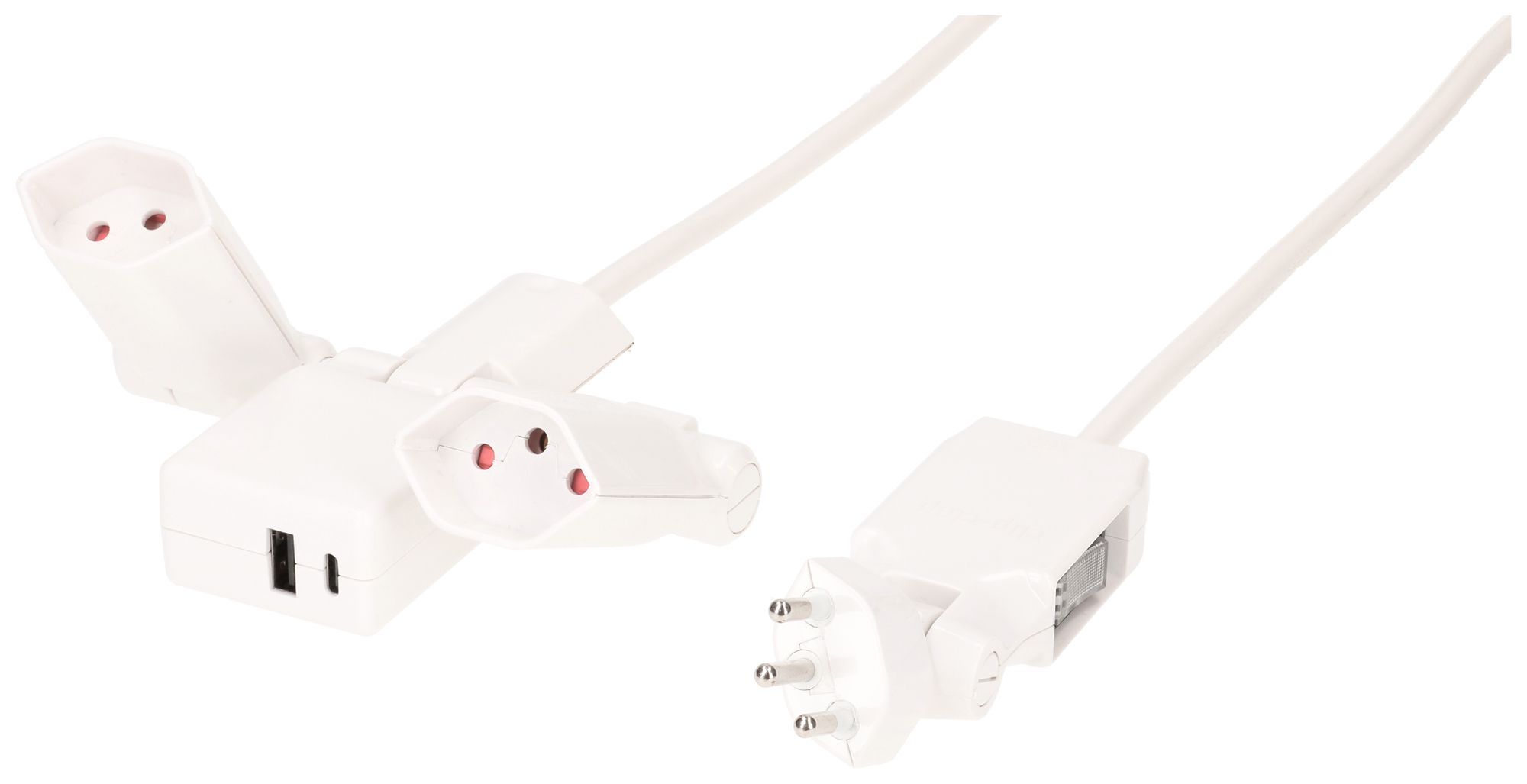 Prise multiple MH Clip-Clap 2×T13 USB A+C 18W Td 3×1mm² 2m blanc