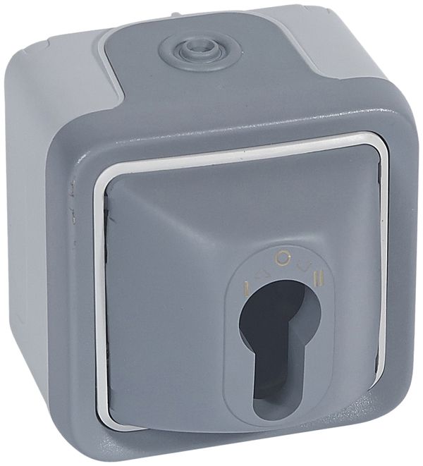 Interrupteur rotatif AP PLEXO 1-0-2 avec serrure de sûreté gris