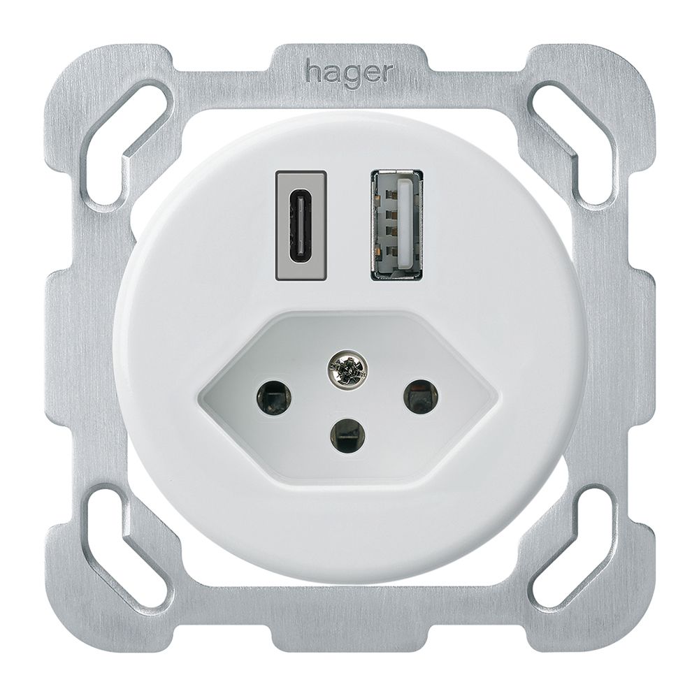 Prise de charge USB ENC basico 18W PD 1×type A 1×type C T13 a.plaque fix. blanc