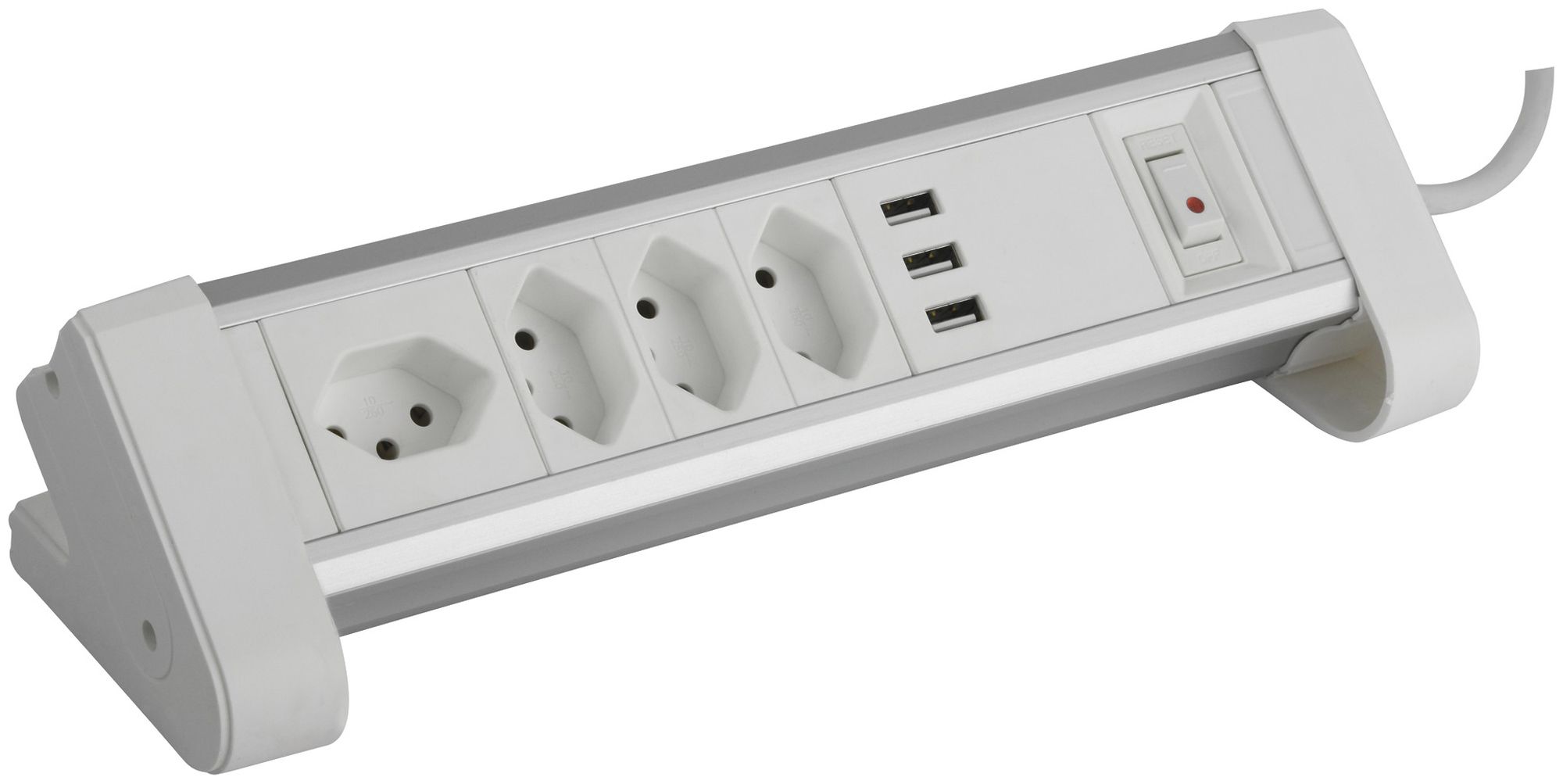 Prise multiple de table 4×T13/3×USB-A 2m T12 blanc