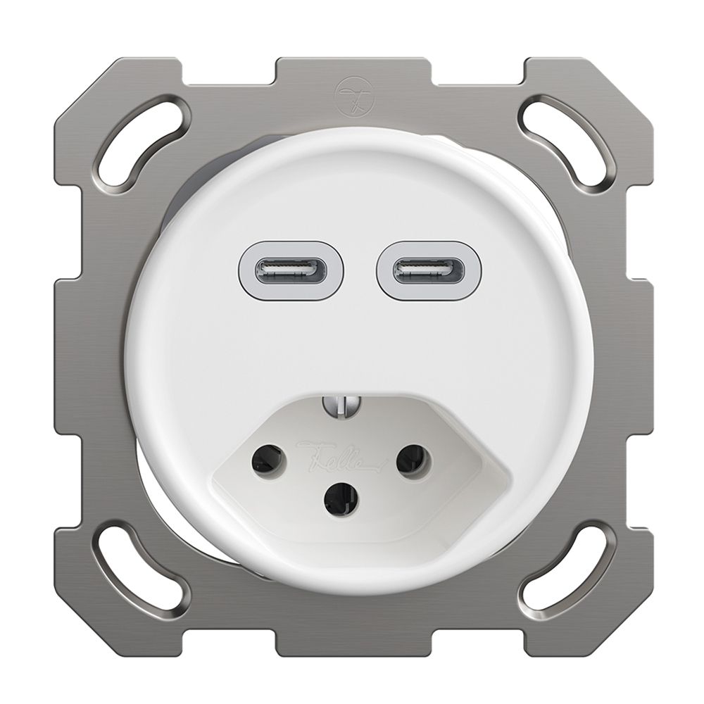 Prise ENC USB 2×type C + type 13 Feller STANDARDdue QM 230V 3000mA blanc
