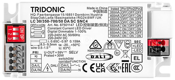 Alimentation LED Tridonic LC SNC4 5…30W 59V 350…700mA DALI2 127×34×30mm