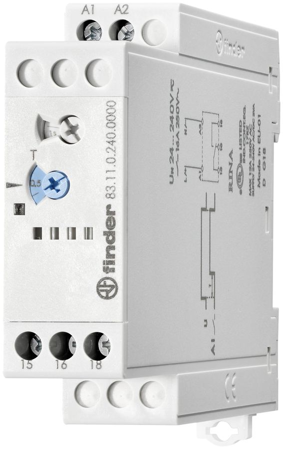 EB-Zeitrelais Finder 83.11, 1W 16A 24…240VAC/DC Ansprechverzögerung