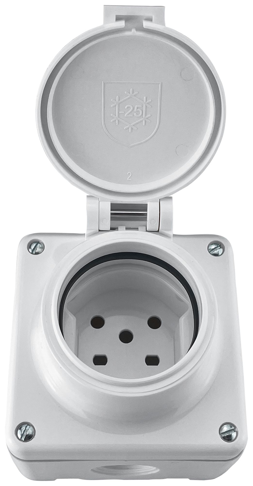 AP-Steckdose Steffen MICA 1×T15 10A 400V IP55 mit Deckel weiss